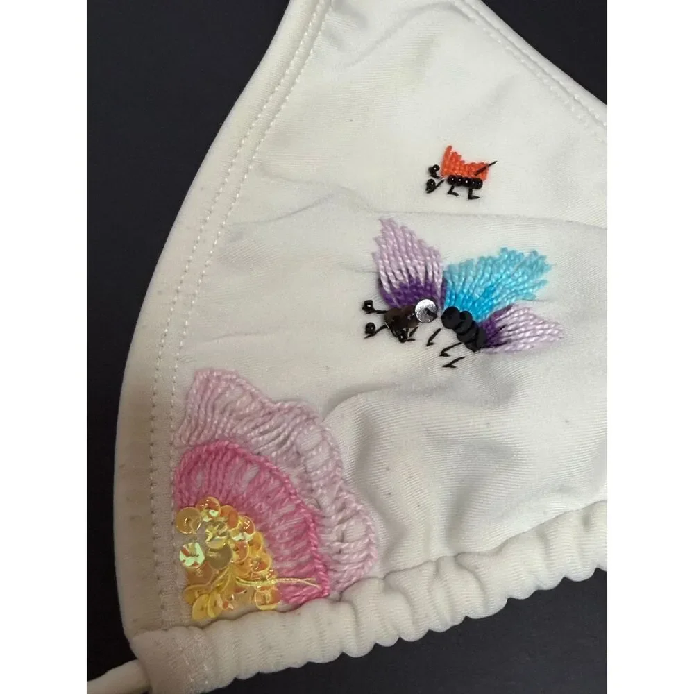Brazilian Bikini Women's Size M Embroidered Sequin Halter Tie Side Two Piece